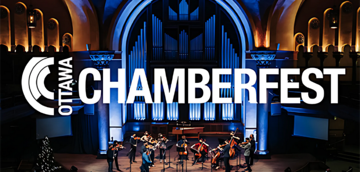 Ottawa Chamberfest logo overlay on a background of a chamber orchestra