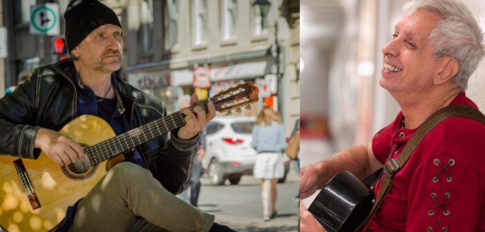 Left: Laurent Fugère by Claude Desrosiers. Right: Dino Spaziani busking in the Montreal Metro by Clayton Kennedy